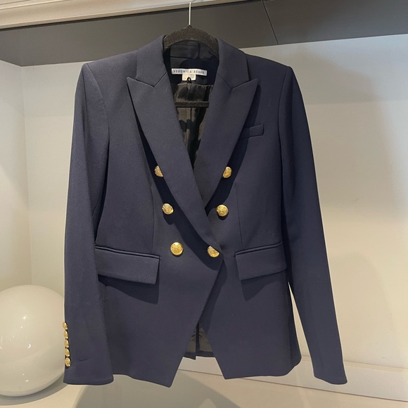 $695 Veronica Beard Miller Dickey Jacket Blazer Navy gold Double Breasted Sz 4 - Picture 5 of 16